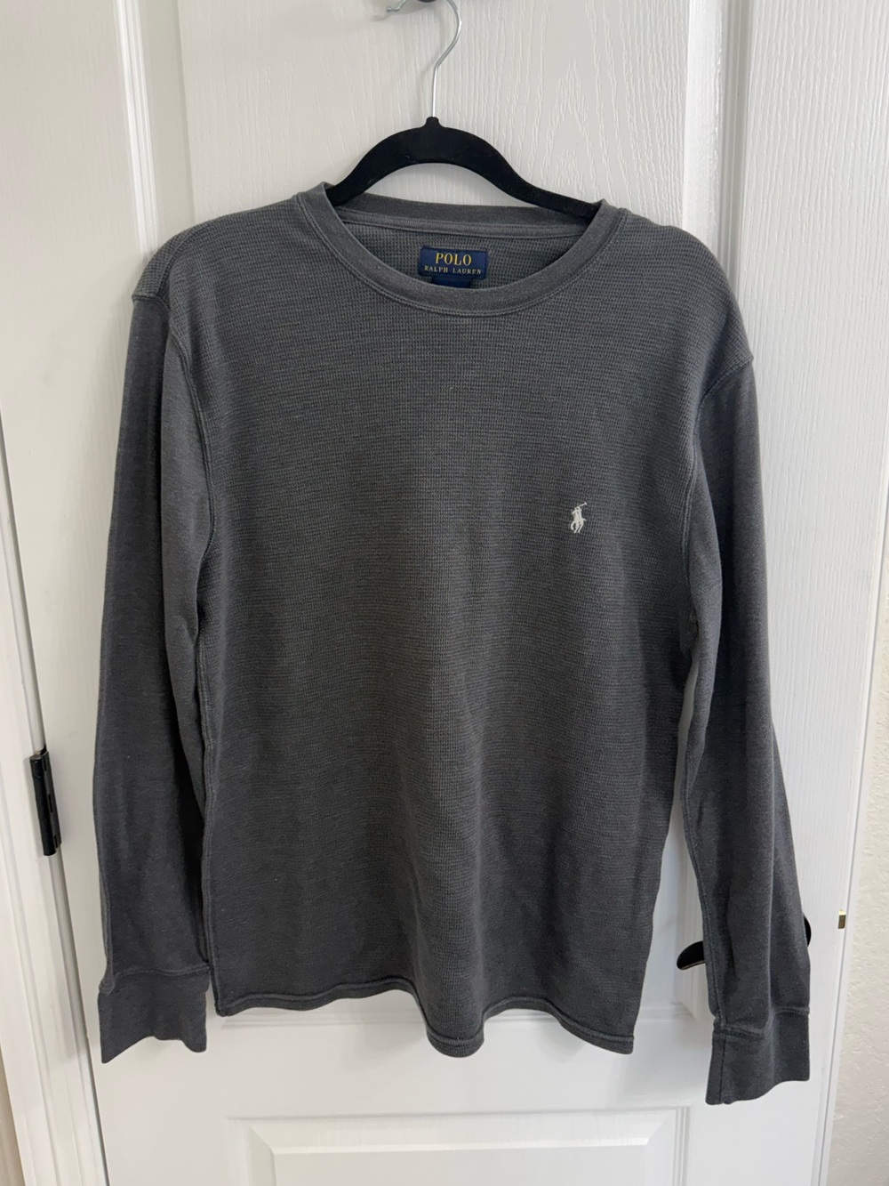 Polo by Ralph Lauren Men’s Dark Gray Long-Sleeve Mixed Media Knit Shirt Size L